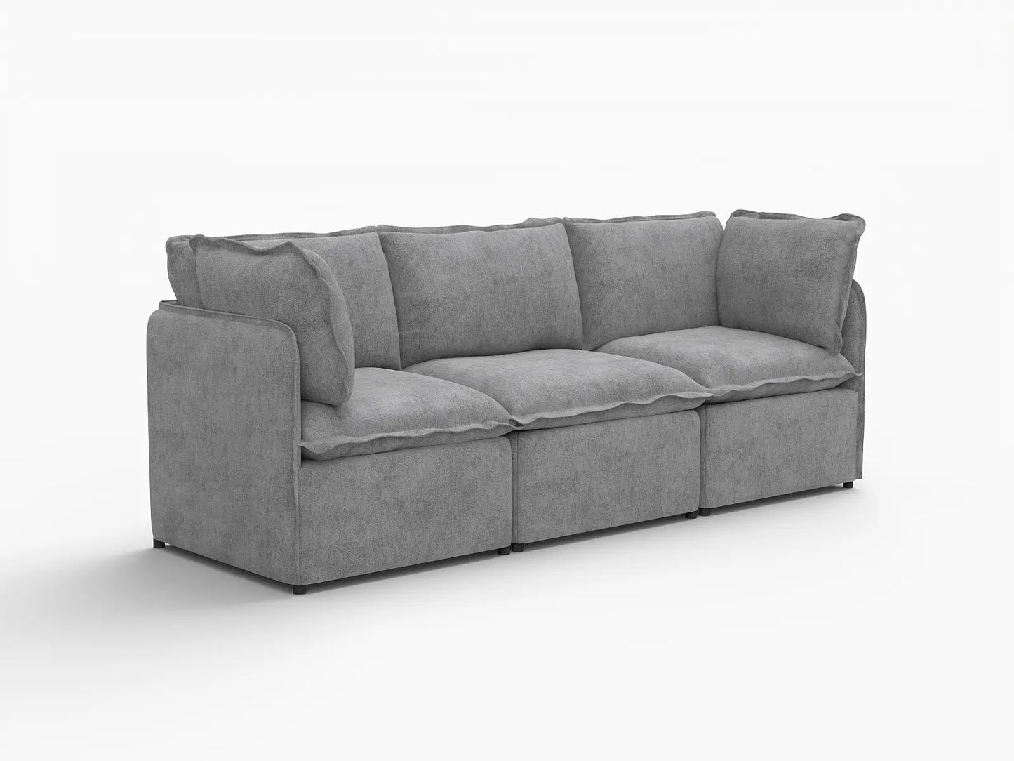 Deluxe Cloud 3-Seater Grey Small Space Couch Sectional | 3-Piece, Linen Look Poly Fabric, Easy To Clean