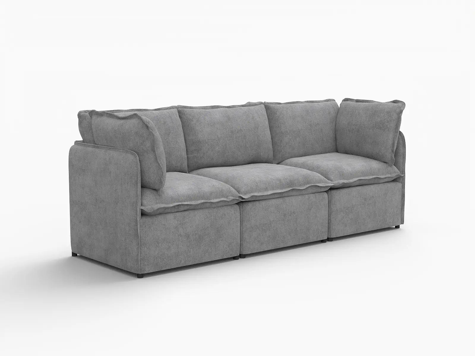 Deluxe Cloud 3-Seater Grey Small Space Couch Sectional | 3-Piece, Linen Look Poly Fabric, Easy To Clean