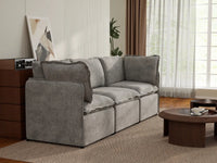 Deluxe Cloud 3-Seater Grey Small Space Couch Sectional | 3-Piece, Linen Look Poly Fabric, Easy To Clean