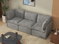 Deluxe Cloud 3-Seater Grey Small Space Couch Sectional | 3-Piece, Linen Look Poly Fabric, Easy To Clean