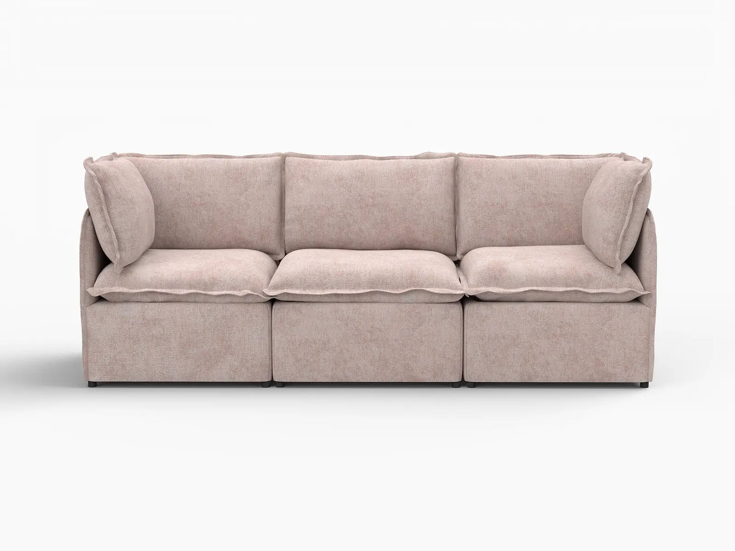Deluxe Cloud 3-Seater Khaki Couch Sectional | 3-Piece, Linen Look Poly Fabric, Washable Cushion Covers