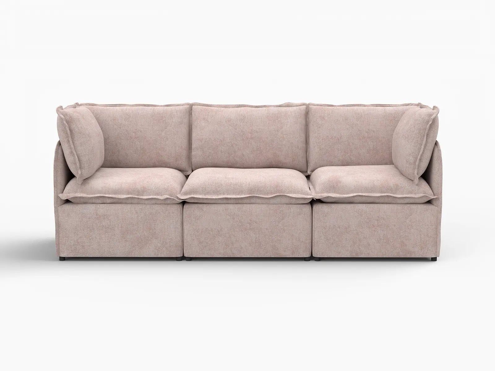 Deluxe Cloud 3-Seater Khaki Couch Sectional | 3-Piece, Linen Look Poly Fabric, Washable Cushion Covers