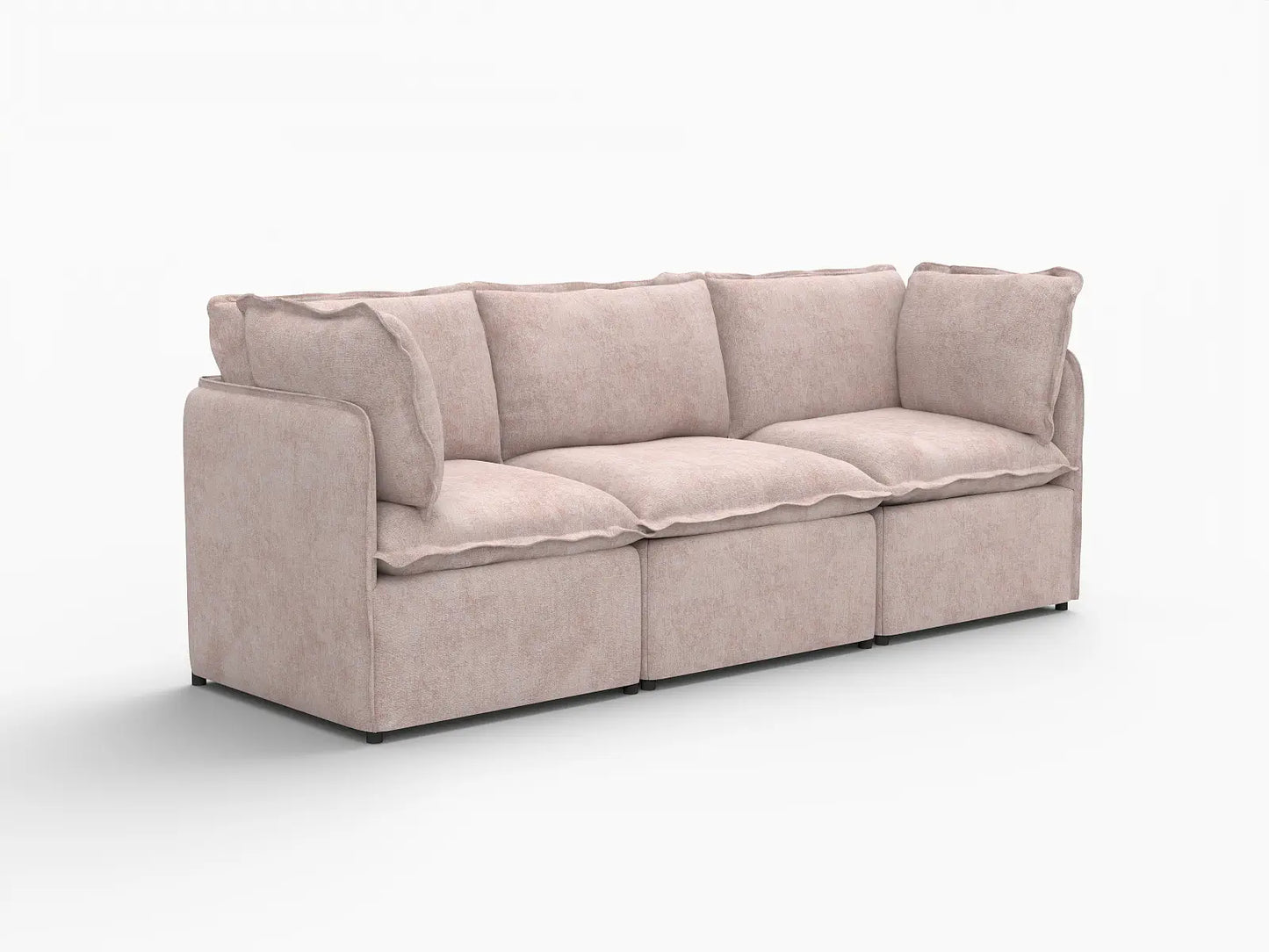 Deluxe Cloud 3-Seater Khaki Couch Sectional | 3-Piece, Linen Look Poly Fabric, Washable Cushion Covers