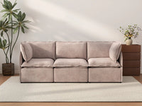 Deluxe Cloud 3-Seater Khaki Couch Sectional | 3-Piece, Linen Look Poly Fabric, Washable Cushion Covers