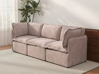 Deluxe Cloud 3-Seater Khaki Couch Sectional | 3-Piece, Linen Look Poly Fabric, Washable Cushion Covers