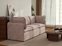 Deluxe Cloud 3-Seater Khaki Couch Sectional | 3-Piece, Linen Look Poly Fabric, Washable Cushion Covers