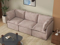 Deluxe Cloud 3-Seater Khaki Couch Sectional | 3-Piece, Linen Look Poly Fabric, Washable Cushion Covers