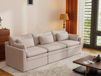Deluxe Cloud 3-Seater Khaki Couch Sectional | 3-Piece, Linen Look Poly Fabric, Washable Cushion Covers