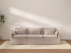 Deluxe Cloud 3-Seater Khaki Couch Sectional | 3-Piece, Linen Look Poly Fabric, Washable Cushion Covers