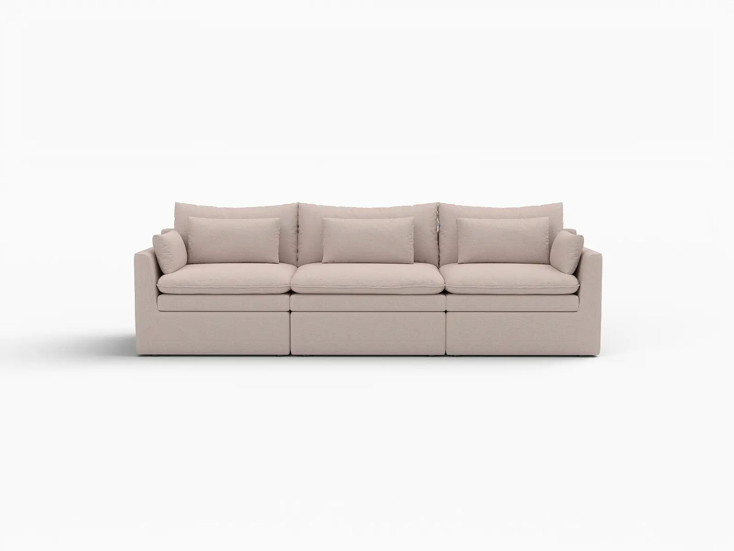 Deluxe Cloud 3-Seater Khaki Couch Sectional | 3-Piece, Linen Look Poly Fabric, Washable Cushion Covers
