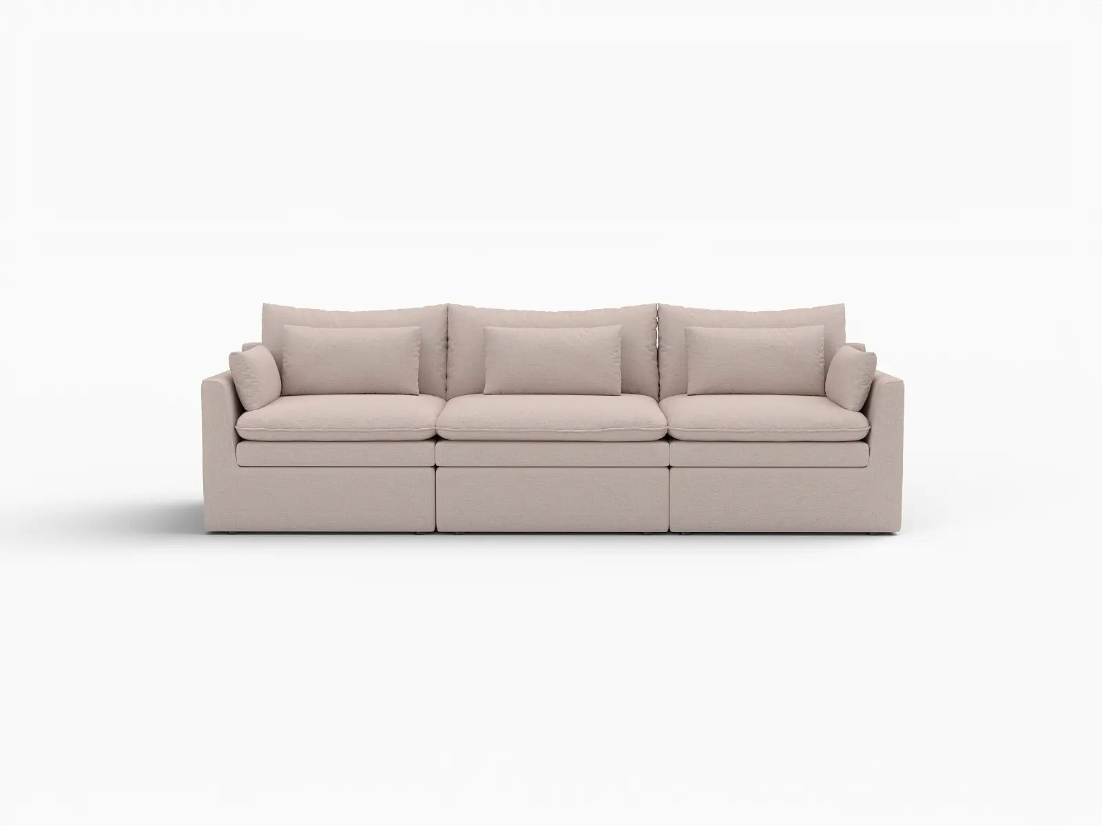 Deluxe Cloud 3-Seater Khaki Couch Sectional | 3-Piece, Linen Look Poly Fabric, Washable Cushion Covers