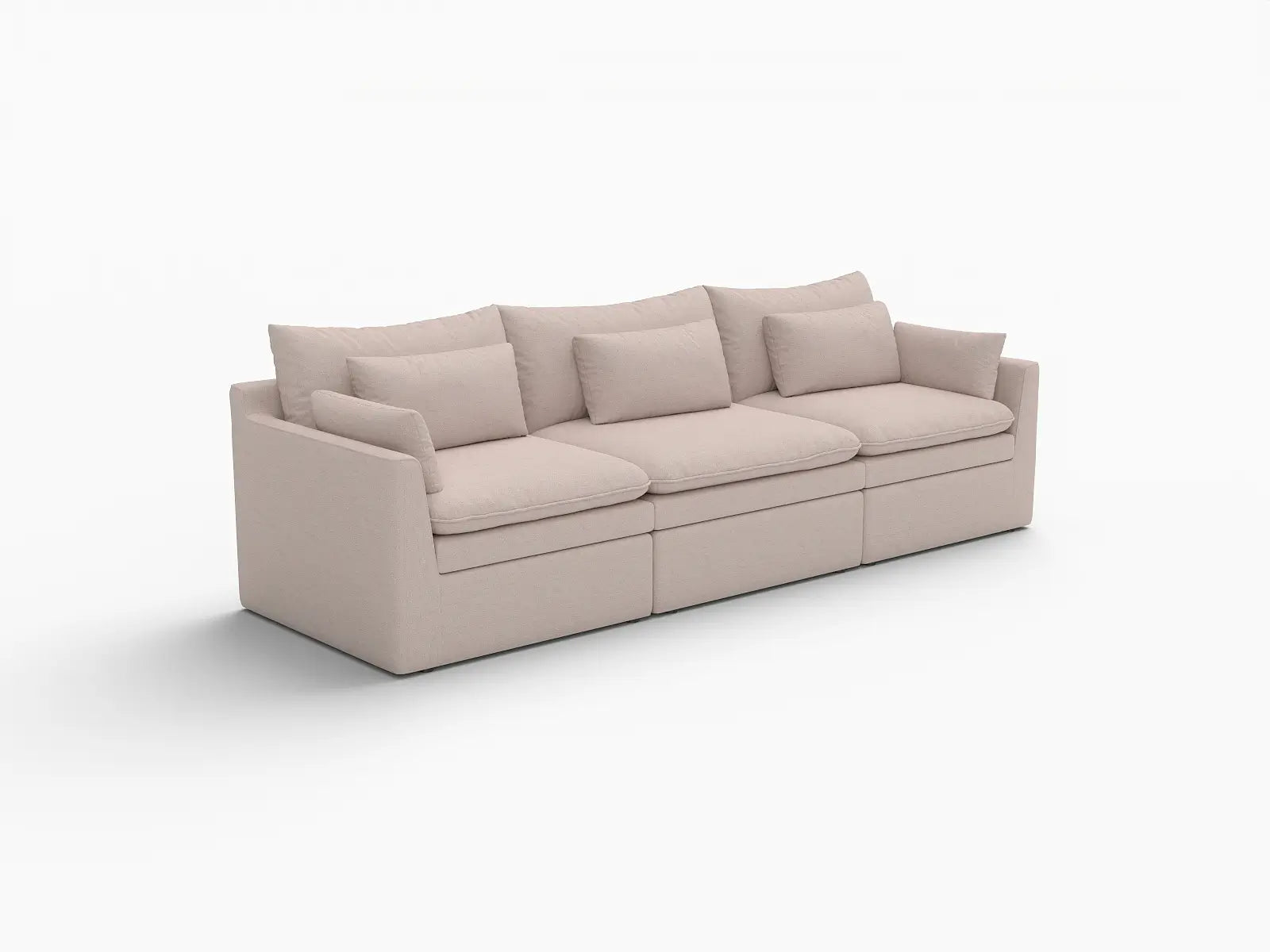 Deluxe Cloud 3-Seater Khaki Couch Sectional | 3-Piece, Linen Look Poly Fabric, Washable Cushion Covers