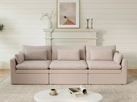 Deluxe Cloud 3-Seater Khaki Couch Sectional | 3-Piece, Linen Look Poly Fabric, Washable Cushion Covers