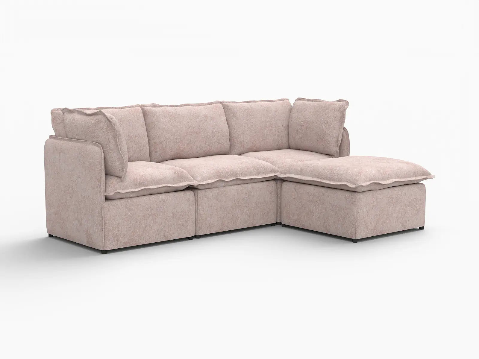 Deluxe Cloud 3-Seater Khaki L-Shaped Sectional | 4-Piece (Includes 1 Ottoman), Linen Look Poly Fabric, Washable Cushion Covers