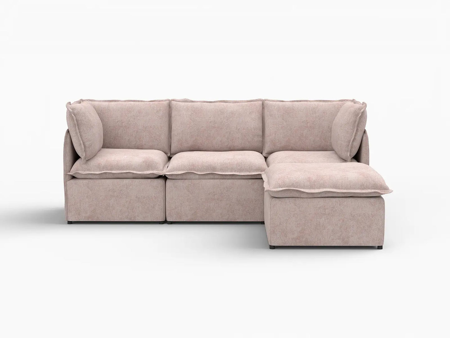 Deluxe Cloud 3-Seater Khaki L-Shaped Sectional | 4-Piece (Includes 1 Ottoman), Linen Look Poly Fabric, Washable Cushion Covers
