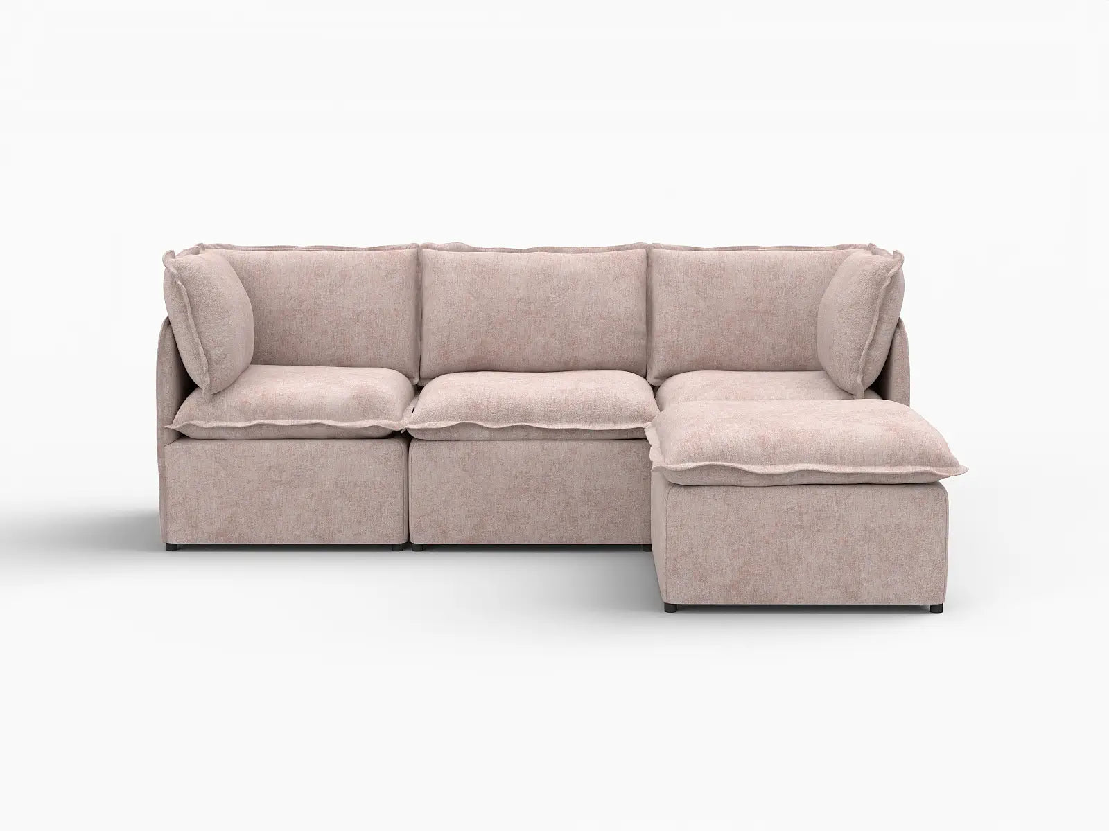 Deluxe Cloud 3-Seater Khaki L-Shaped Sectional | 4-Piece (Includes 1 Ottoman), Linen Look Poly Fabric, Washable Cushion Covers