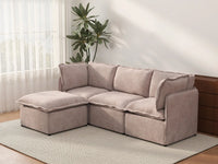Deluxe Cloud 3-Seater Khaki L-Shaped Sectional | 4-Piece (Includes 1 Ottoman), Linen Look Poly Fabric, Washable Cushion Covers