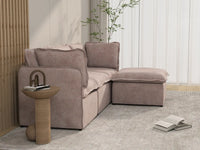 Deluxe Cloud 3-Seater Khaki L-Shaped Sectional | 4-Piece (Includes 1 Ottoman), Linen Look Poly Fabric, Washable Cushion Covers