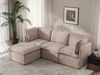 Deluxe Cloud 3-Seater Khaki L-Shaped Sectional | 4-Piece (Includes 1 Ottoman), Linen Look Poly Fabric, Washable Cushion Covers