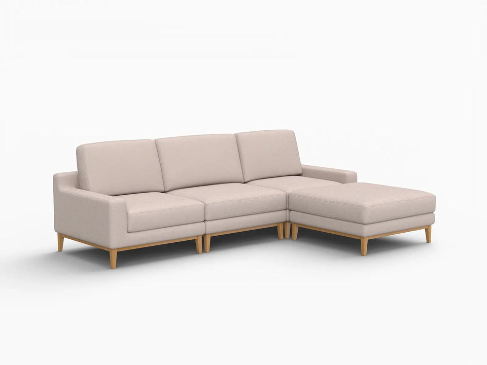 Deluxe Cloud 3-Seater Khaki L-Shaped Sectional | 4-Piece (Includes 1 Ottoman), Linen Look Poly Fabric, Washable Cushion Covers