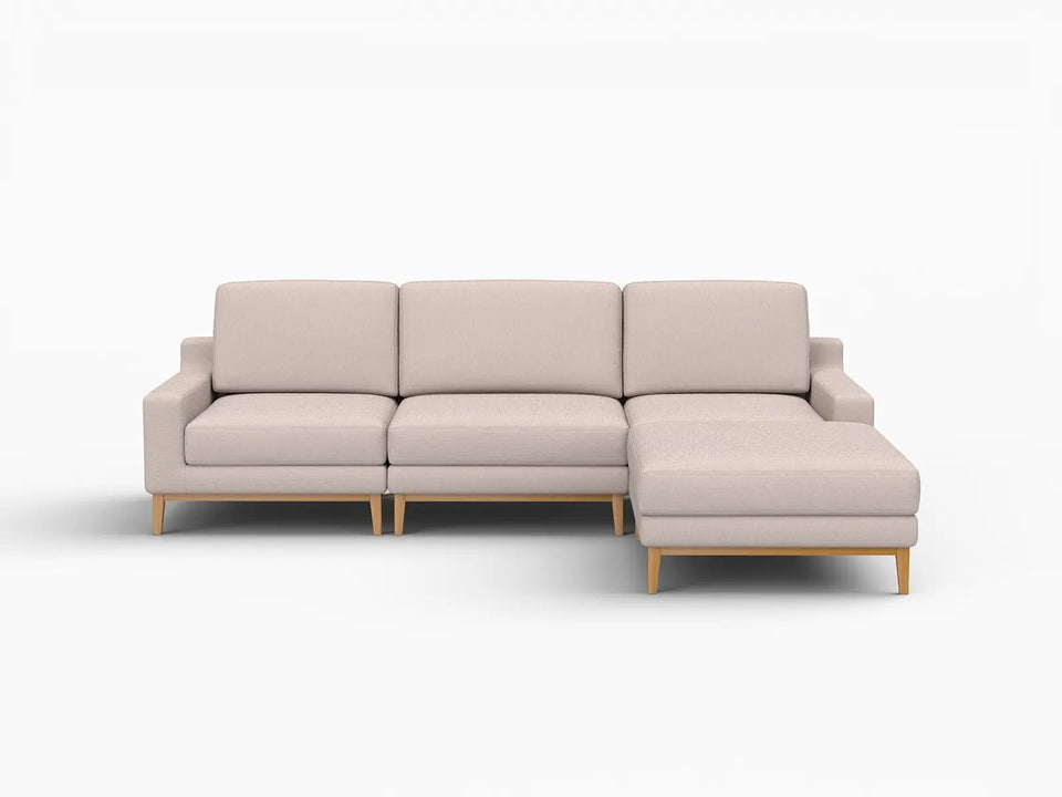 Deluxe Cloud 3-Seater Khaki L-Shaped Sectional | 4-Piece (Includes 1 Ottoman), Linen Look Poly Fabric, Washable Cushion Covers