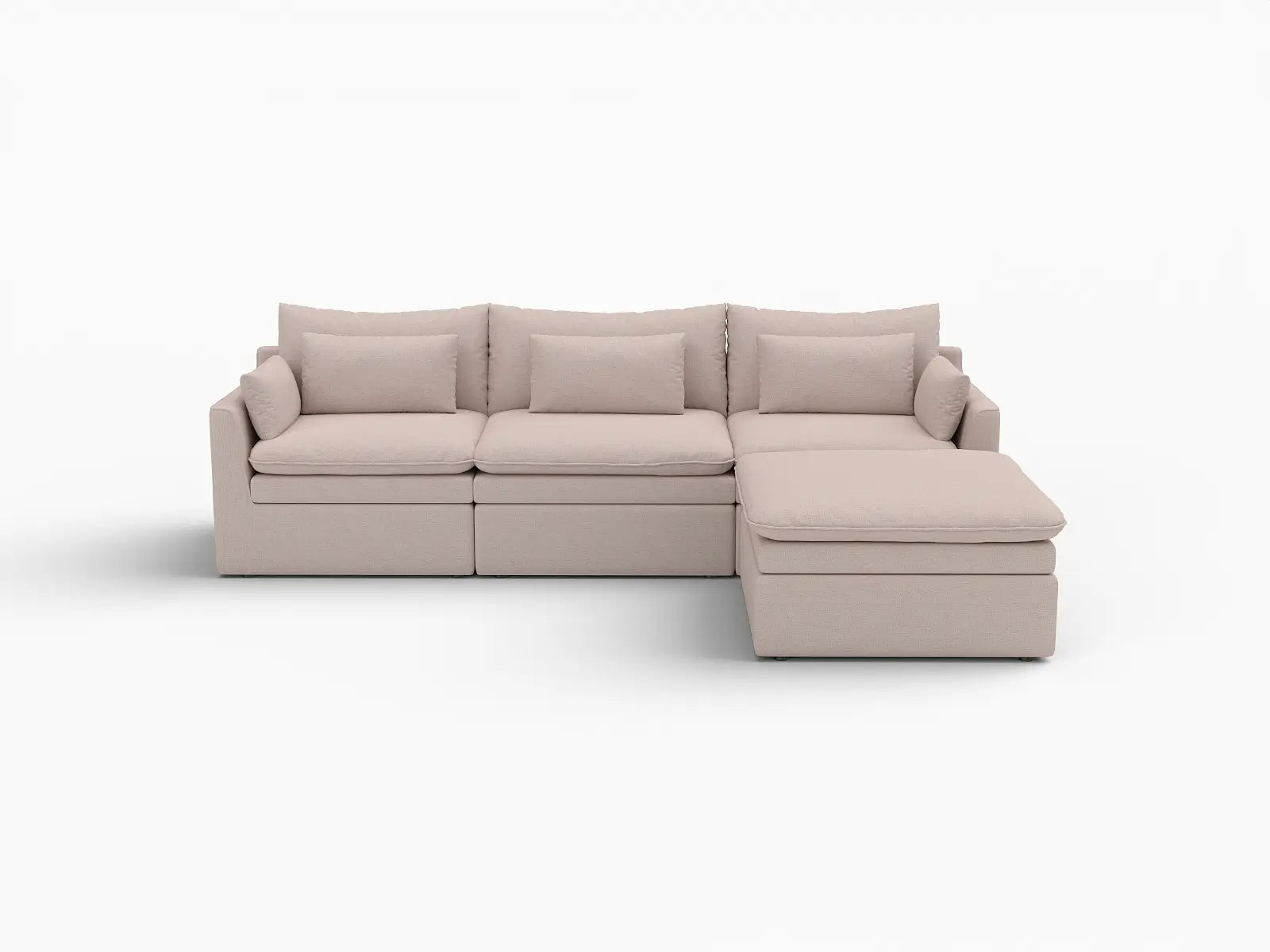 Deluxe Cloud 3-Seater Khaki L-Shaped Sectional | 4-Piece (Includes 1 Ottoman), Linen Look Poly Fabric, Washable Cushion Covers
