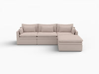 Deluxe Cloud 3-Seater Khaki L-Shaped Sectional | 4-Piece (Includes 1 Ottoman), Linen Look Poly Fabric, Washable Cushion Covers