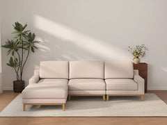 Deluxe Cloud 3-Seater Khaki L-Shaped Sectional | 4-Piece (Includes 1 Ottoman), Linen Look Poly Fabric, Washable Cushion Covers
