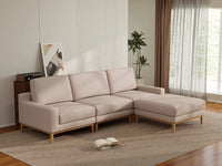 Deluxe Cloud 3-Seater Khaki L-Shaped Sectional | 4-Piece (Includes 1 Ottoman), Linen Look Poly Fabric, Washable Cushion Covers