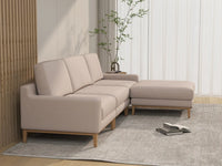 Deluxe Cloud 3-Seater Khaki L-Shaped Sectional | 4-Piece (Includes 1 Ottoman), Linen Look Poly Fabric, Washable Cushion Covers