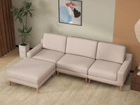 Deluxe Cloud 3-Seater Khaki L-Shaped Sectional | 4-Piece (Includes 1 Ottoman), Linen Look Poly Fabric, Washable Cushion Covers