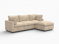 Deluxe Cloud 3-Seater Khaki Large Space L-Shaped Sectional | 4-Piece (Includes 1 Ottoman), Linen-Blend Chenille Fabric, Easy To Clean
