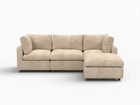 Deluxe Cloud 3-Seater Khaki Large Space L-Shaped Sectional | 4-Piece (Includes 1 Ottoman), Linen-Blend Chenille Fabric, Easy To Clean