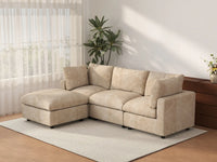 Deluxe Cloud 3-Seater Khaki Large Space L-Shaped Sectional | 4-Piece (Includes 1 Ottoman), Linen-Blend Chenille Fabric, Easy To Clean