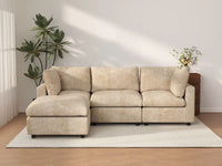 Deluxe Cloud 3-Seater Khaki Large Space L-Shaped Sectional | 4-Piece (Includes 1 Ottoman), Linen-Blend Chenille Fabric, Easy To Clean