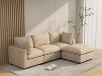 Deluxe Cloud 3-Seater Khaki Large Space L-Shaped Sectional | 4-Piece (Includes 1 Ottoman), Linen-Blend Chenille Fabric, Easy To Clean