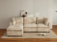 Deluxe Cloud 3-Seater Khaki Large Space L-Shaped Sectional | 4-Piece (Includes 1 Ottoman), Linen-Blend Chenille Fabric, Easy To Clean