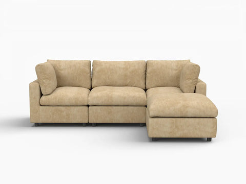 Lounge Cloud Sectional Sofa Covers | Khaki Linen-Blend Chenille Sofa Cover for 3-Seater with 1-Ottoman