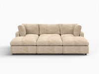 Deluxe Cloud 3-Seater Khaki Large Space Pit Sectional | 6-Piece (Includes 3 Ottomans), Linen-Blend Chenille Fabric, Easy To Clean
