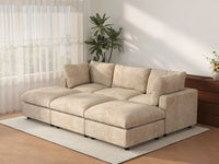 Deluxe Cloud 3-Seater Khaki Large Space Pit Sectional | 6-Piece (Includes 3 Ottomans), Linen-Blend Chenille Fabric, Easy To Clean