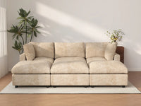 Deluxe Cloud 3-Seater Khaki Large Space Pit Sectional | 6-Piece (Includes 3 Ottomans), Linen-Blend Chenille Fabric, Easy To Clean