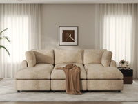 Deluxe Cloud 3-Seater Khaki Large Space Pit Sectional | 6-Piece (Includes 3 Ottomans), Linen-Blend Chenille Fabric, Easy To Clean