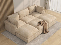 Deluxe Cloud 3-Seater Khaki Large Space Pit Sectional | 6-Piece (Includes 3 Ottomans), Linen-Blend Chenille Fabric, Easy To Clean