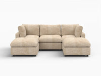 Deluxe Cloud 3-Seater Khaki Large Space U-Shaped Sectional | 5-Piece (Includes 2 Ottomans), Linen-Blend Chenille Fabric, Easy To Clean