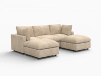 Deluxe Cloud 3-Seater Khaki Large Space U-Shaped Sectional | 5-Piece (Includes 2 Ottomans), Linen-Blend Chenille Fabric, Easy To Clean