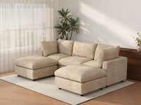 Deluxe Cloud 3-Seater Khaki Large Space U-Shaped Sectional | 5-Piece (Includes 2 Ottomans), Linen-Blend Chenille Fabric, Easy To Clean