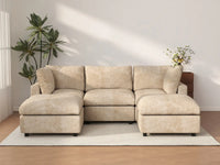 Deluxe Cloud 3-Seater Khaki Large Space U-Shaped Sectional | 5-Piece (Includes 2 Ottomans), Linen-Blend Chenille Fabric, Easy To Clean