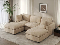 Deluxe Cloud 3-Seater Khaki Large Space U-Shaped Sectional | 5-Piece (Includes 2 Ottomans), Linen-Blend Chenille Fabric, Easy To Clean