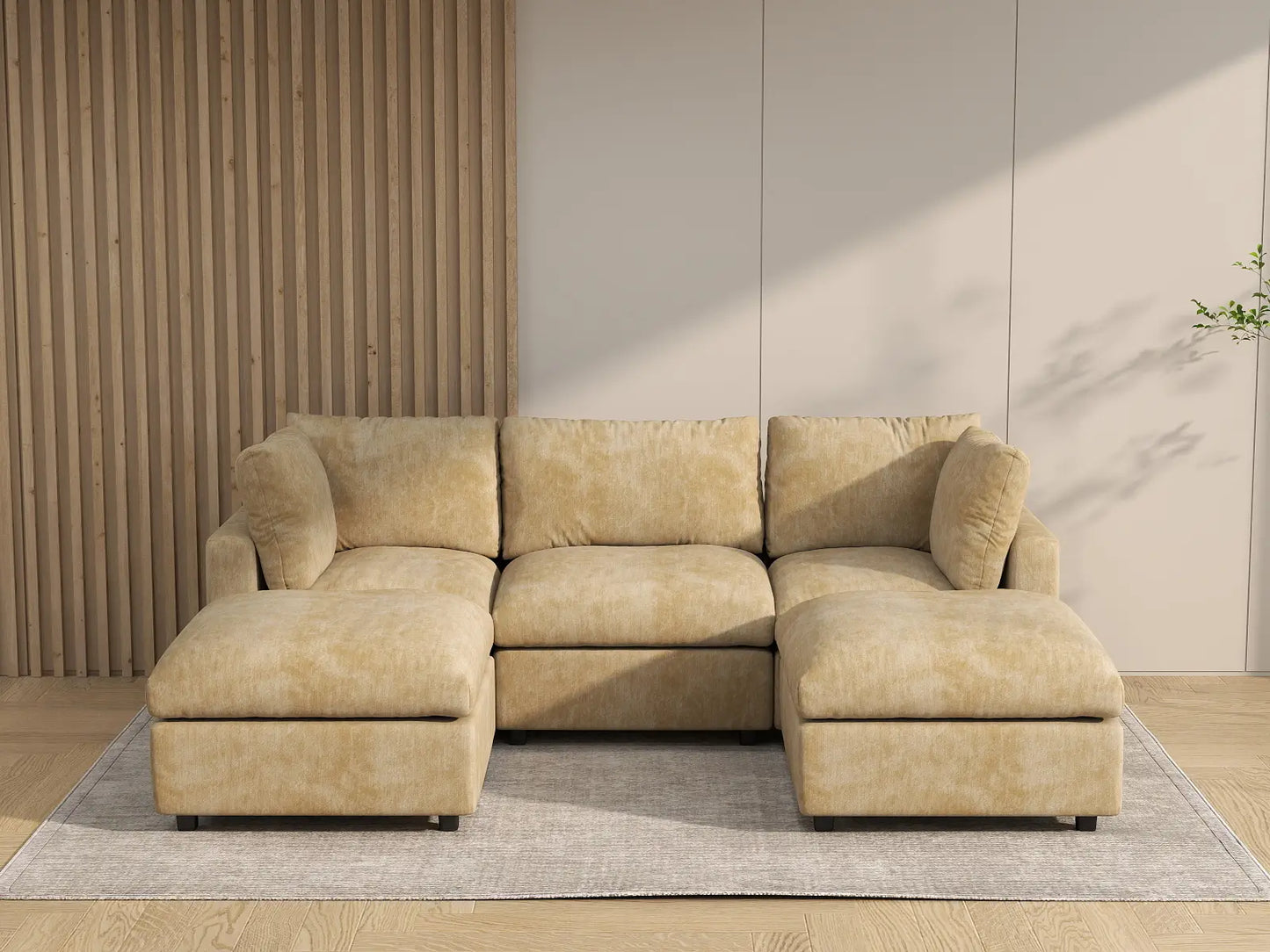 Fundas de sofá seccional Lounge Cloud | Funda de sofá de chenilla de lino y algodón color caqui para 3 plazas con 2 otomanas