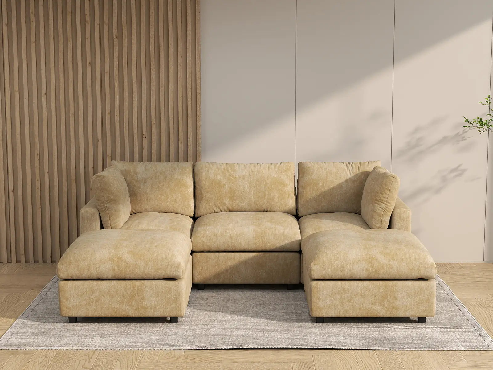 Fundas de sofá seccional Lounge Cloud | Funda de sofá de chenilla de lino y algodón color caqui para 3 plazas con 2 otomanas